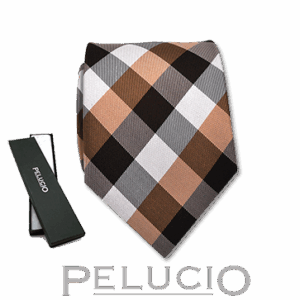 Beige witte ruit stropdas van pelucio