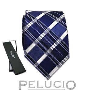 Blauw witte ruit stropdas van Pelucio