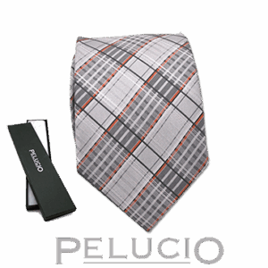 Grijs oranje ruit stropdas