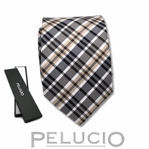 Bruin grijze ruit stropdas van Pelucio