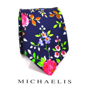 Prachtige donkerblauwe bloemen mix stropdas