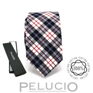 Blauw rode katoenen ruit stropdas