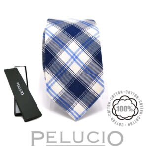 Blauw witte katoenen stropdas