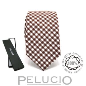 Bruin witte katoenen ruit stropdas