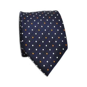Blauw witte stippen stropdas met oranje tint
