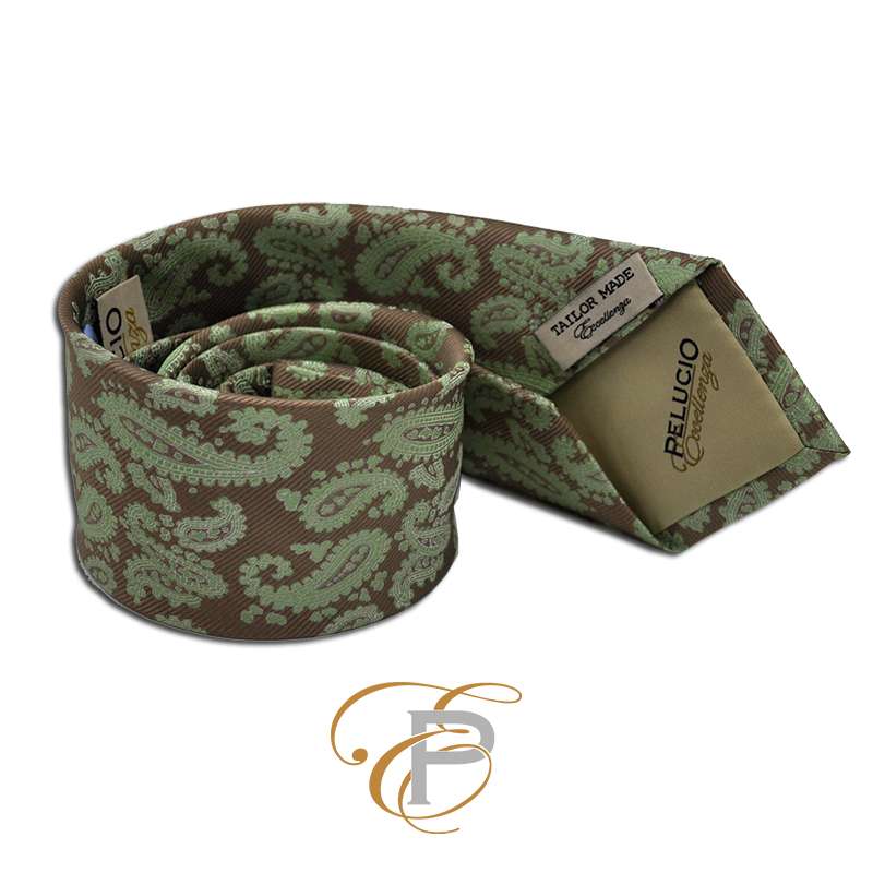 Groene paisley stropdas van Pelucio Eccellenza in XL uitvoering
