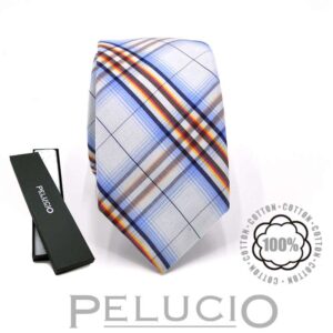 Blauwe fantasie katoenen ruit stropdas