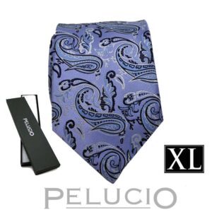 Navy paisley stropdas in XL uitvoering van Pelucio